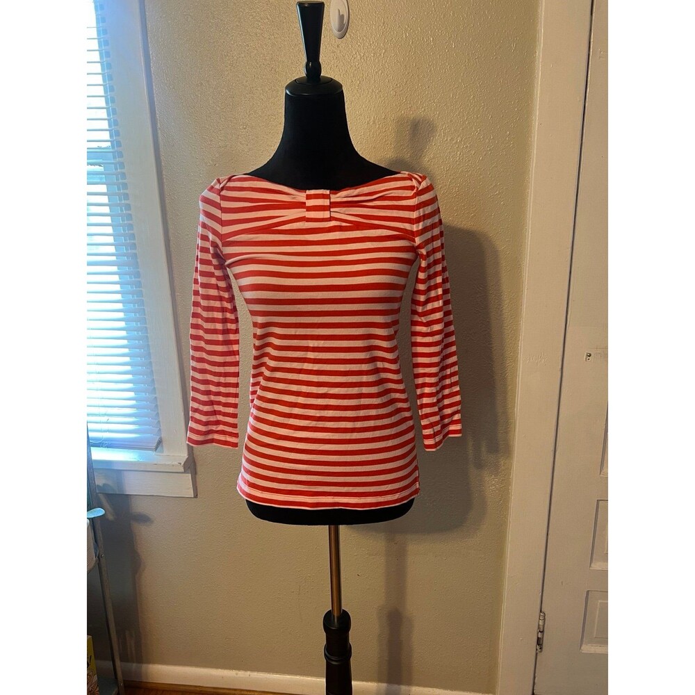 Kate Spade Striped 3/4 sleeve top with bow neckline size XS